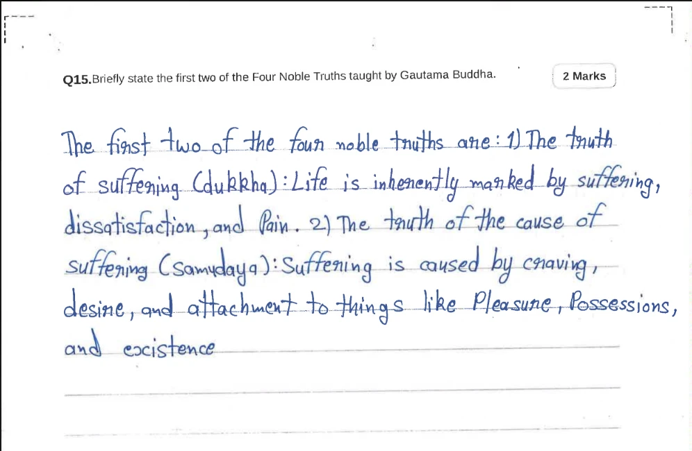 Sample handwritten student answer used for answer-sheet evaluation